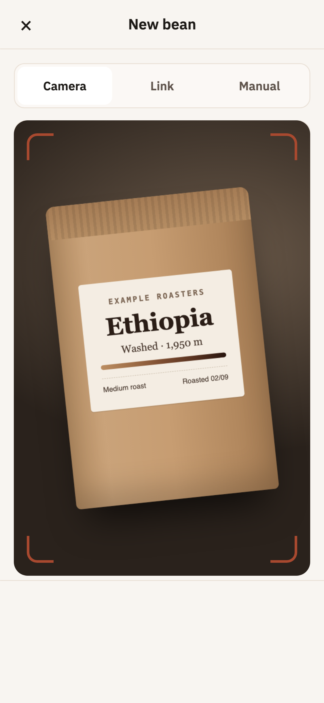The app photographing a bag of coffee